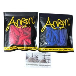 Anan 520 Elastic No Tie Shoe Laces x 2 - Red & Blue Adults Kids Elderly Shoelace